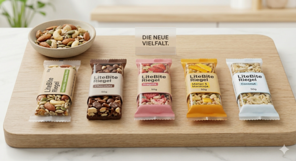 LiteBite Riegel Packung mit mehreren gesunden Riegeln