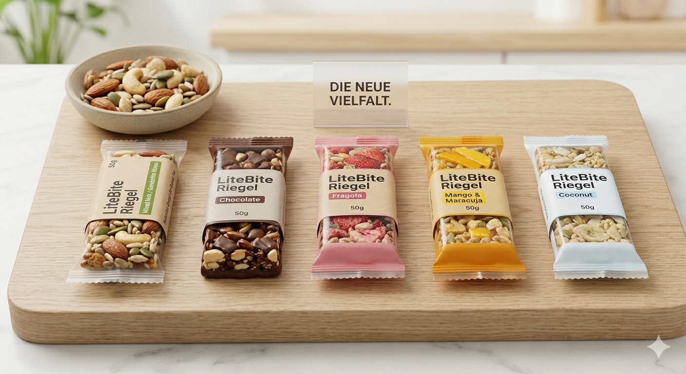 LiteBite Riegel Packung mit mehreren gesunden Riegeln
